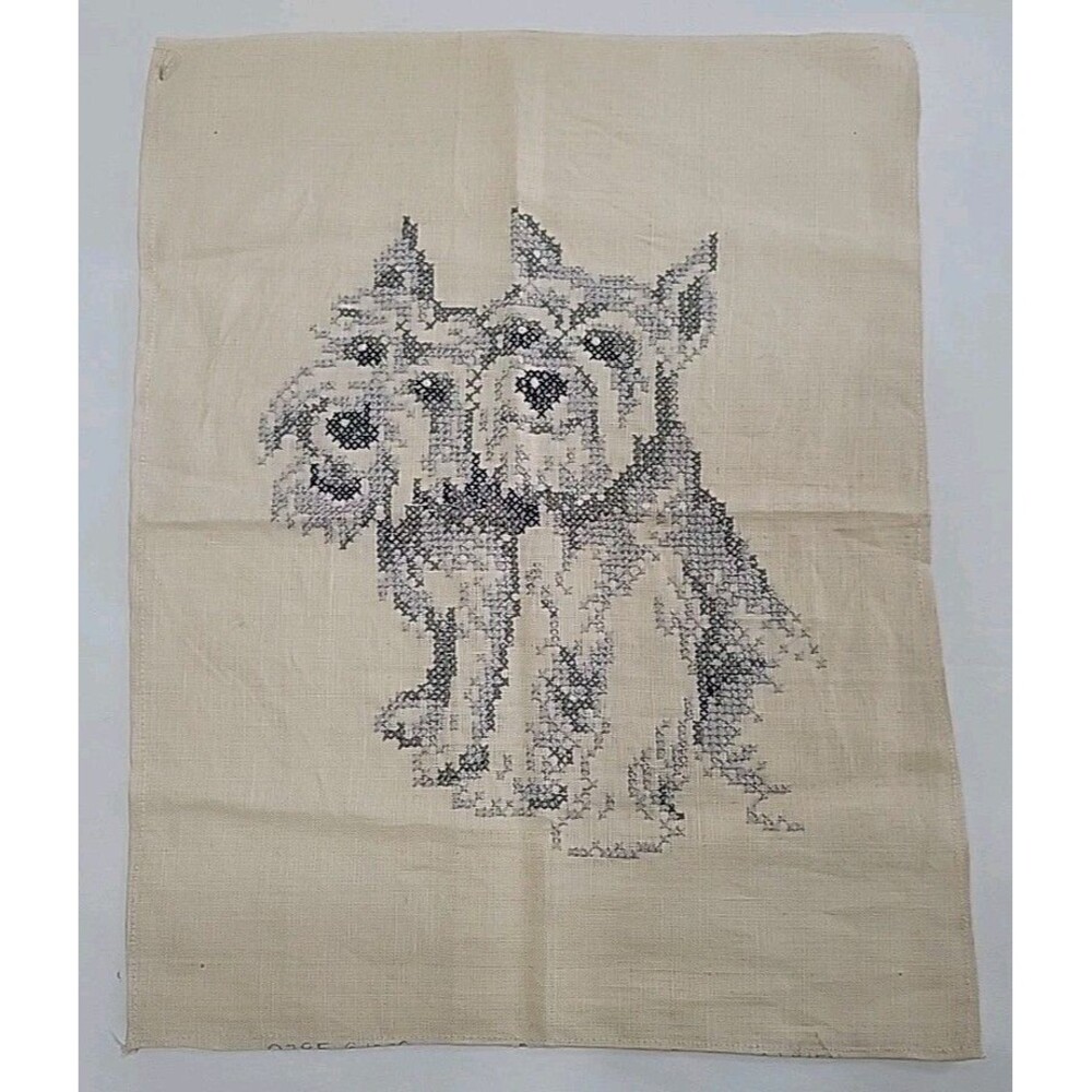 Vintage 0785 Paragon Pair Dogs Linen Completed Needlework Cross-Stitch Finished